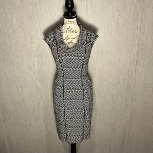 White House Black Market Black and White Midi Dress Size 2